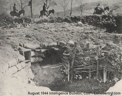 [This detail of one of the antiaircraft-gun positions south of Mignano shows the ammunition bays and the interior wall.]