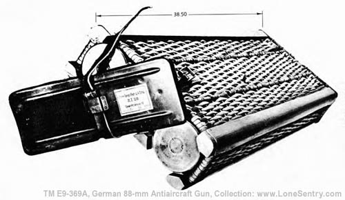 [Figure 78. 3-Round Wicker-type Container for German 88-mm Rounds]