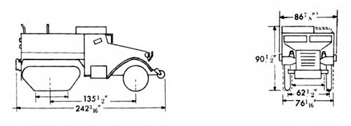 [U.S. WW2 Half-Track, M9A1 Dimensions Diagram]